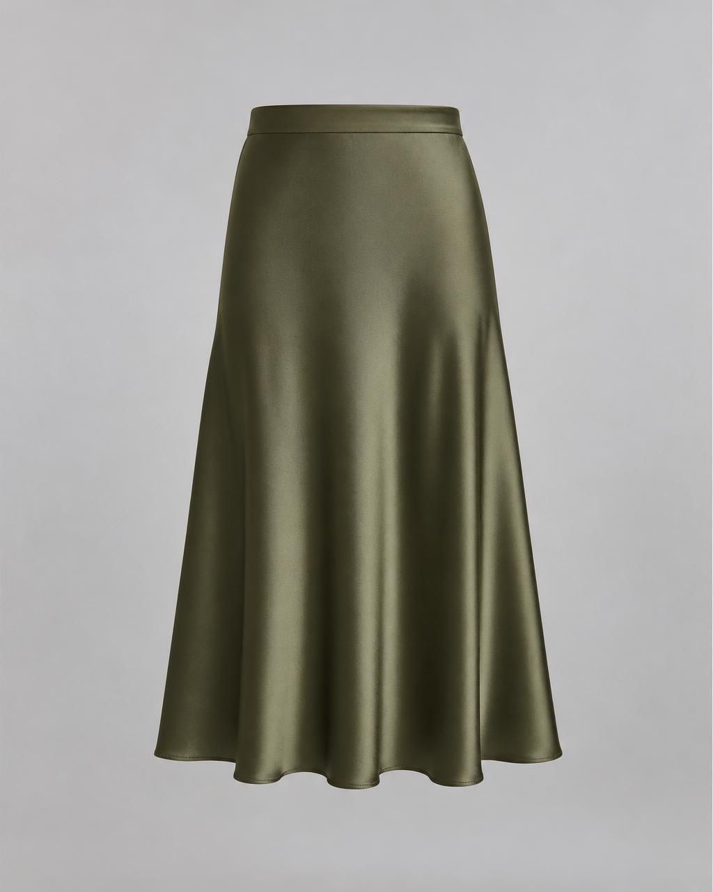 Olive silk midi skirt