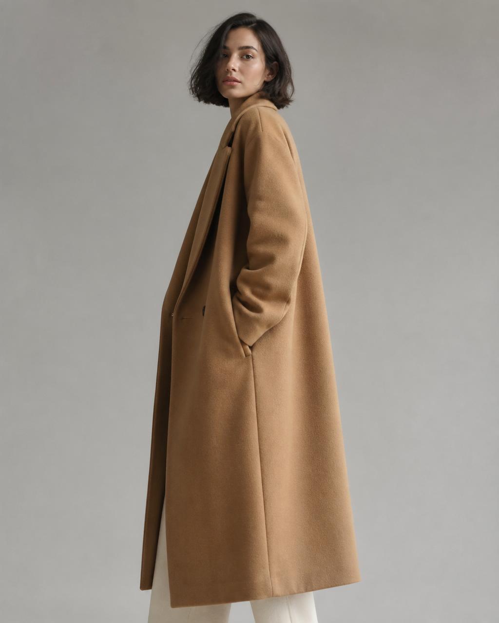 Camel wool overcoat alternative view