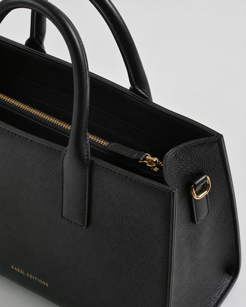 Black structured leather handbag alternative view