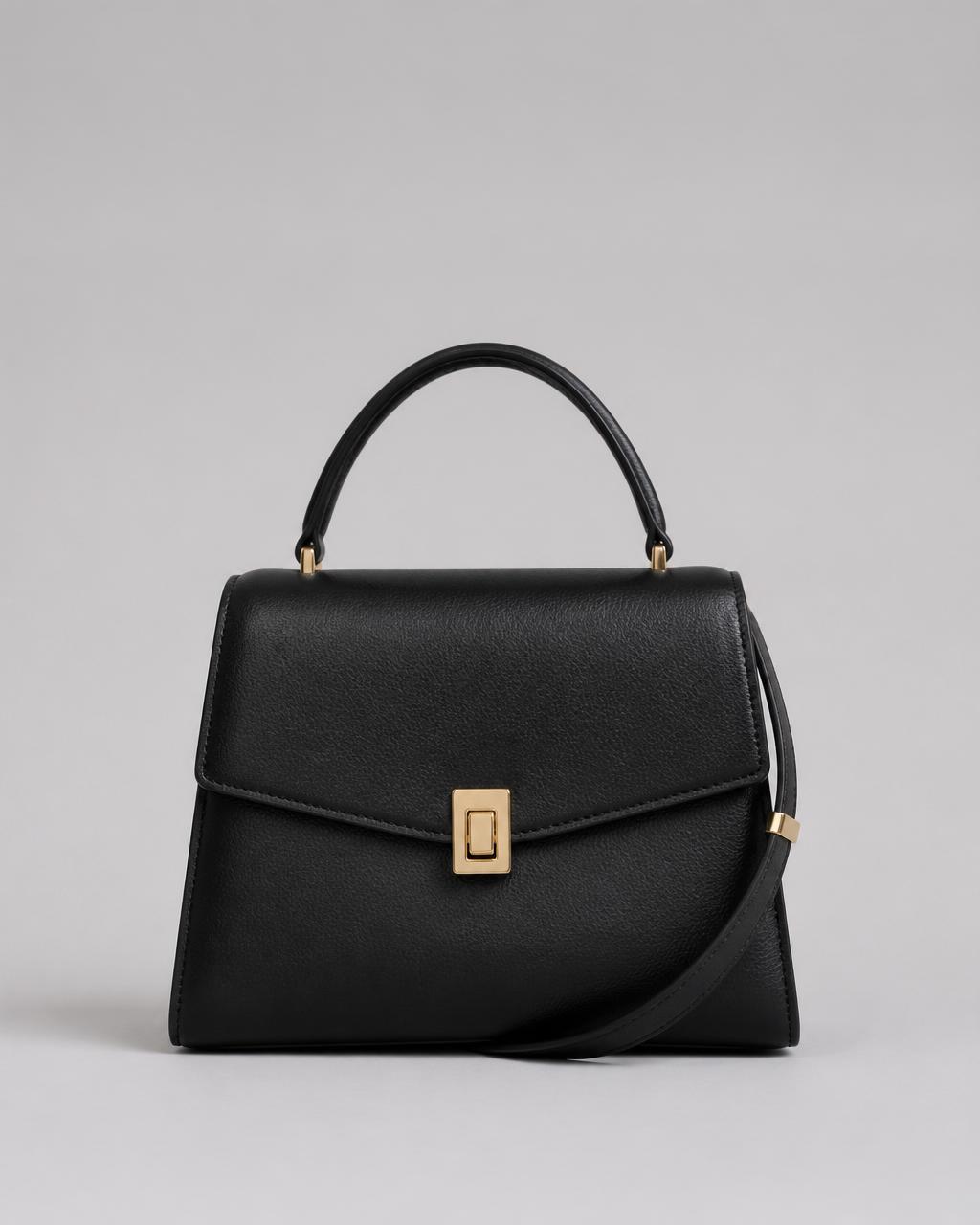 Black structured leather handbag