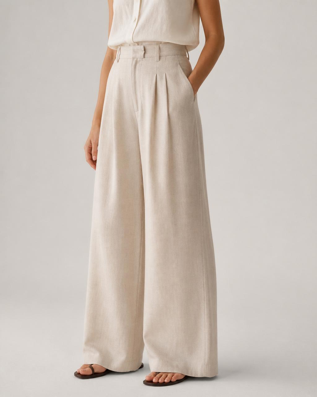Beige wide-leg linen trousers alternative view