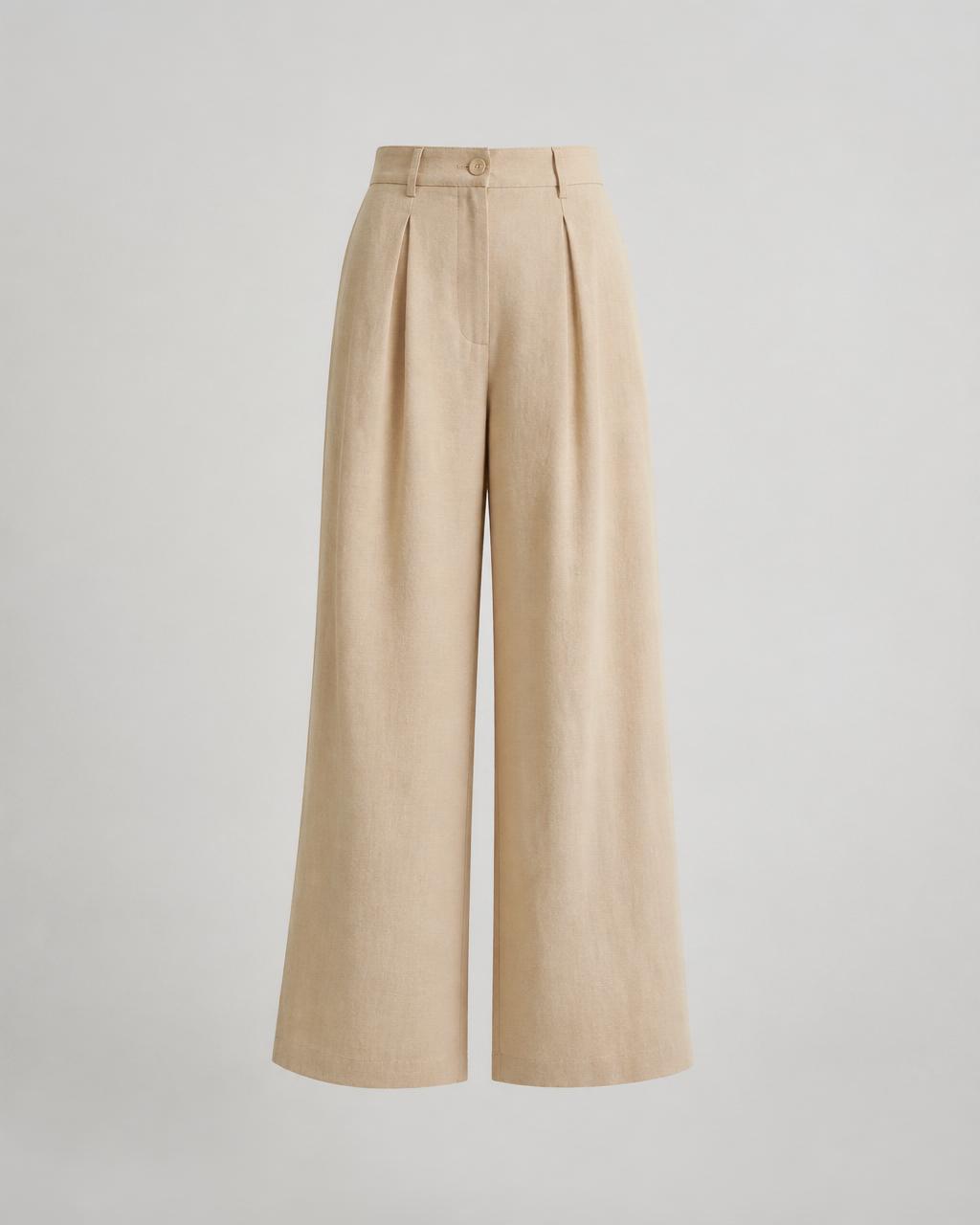 Beige wide-leg linen trousers